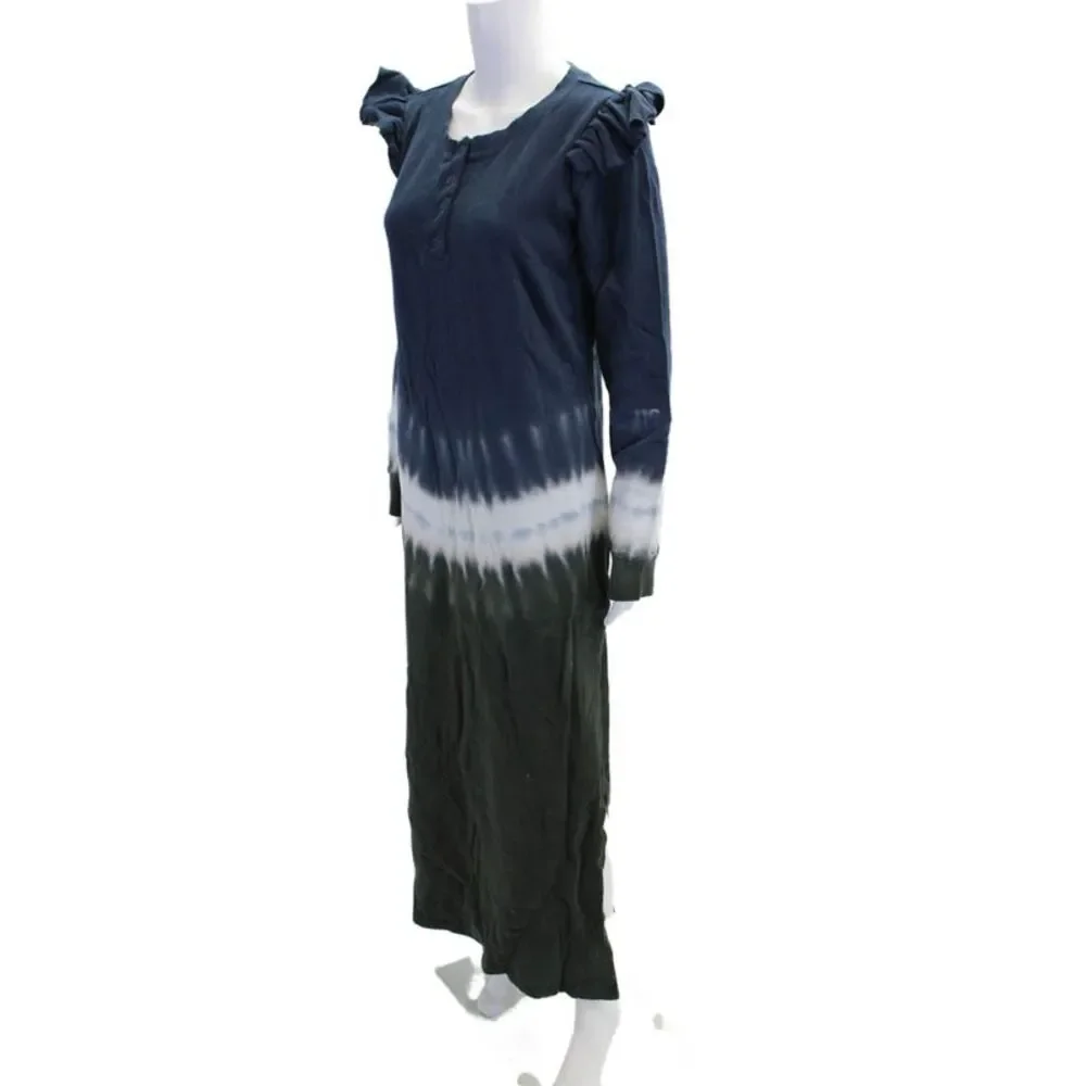 Z Supply Womens Long Sleeve Ruffled Side Slit Sweater Dress Blue Green Medium